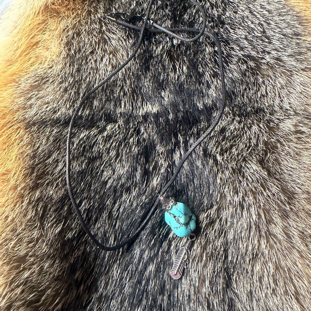 Turquoise Pendant Necklace with Feather Charm
